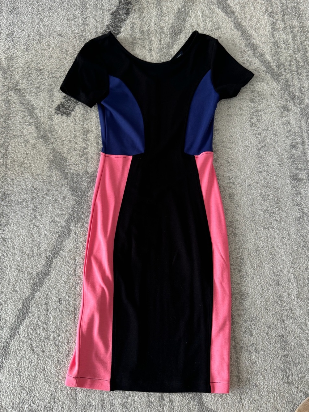 French Connection Black, Blue & Pink Colorblock Midi Dress